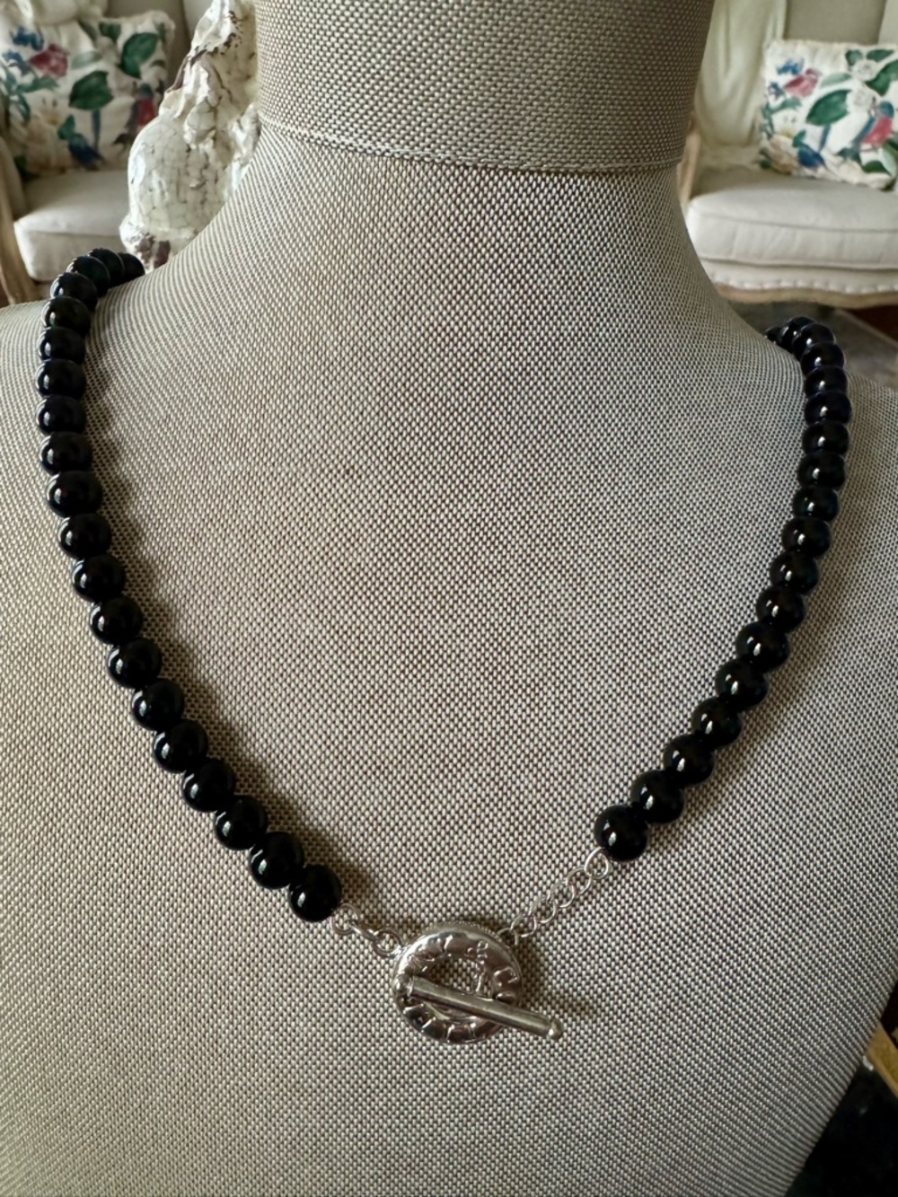 Tiffany & Co. Classic Black Beads with Silver Toggle Clasp 18”
